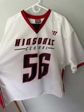 VINTAGE Warrior Hinsdale Central #56 White & Red Lacrosse Jersey